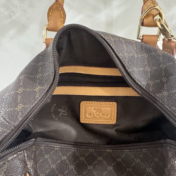 Rioni Aristo Brown Large Boston Bag Brown Logo Double handles and Crossbody Ital - Picture 7 of 9
